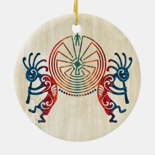 KOKOPELLI / MAN IN DE MAZE + uw ideeën Keramisch Ornament (Achterkant)