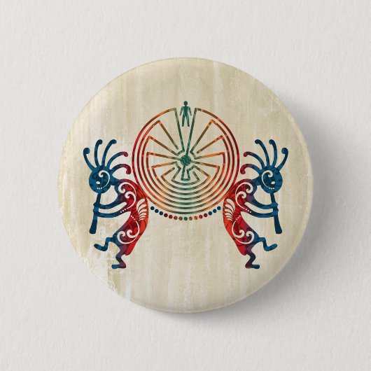 KOKOPELLI / MAN IN DE MAZE + uw ideeën Ronde Button 5,7 Cm (Voorkant)