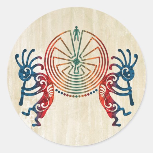KOKOPELLI / MAN IN DE MAZE + uw ideeën Ronde Sticker (Voorkant)