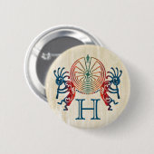 KOKOPELLI / MAN IN DE MAZE + uw monogram Ronde Button 5,7 Cm (Voorkant /achterkant)