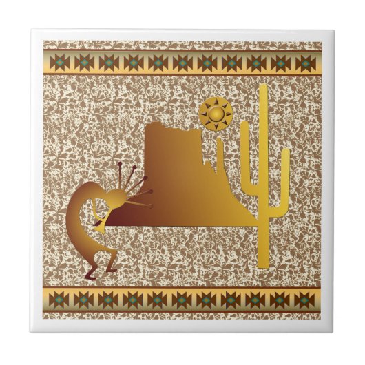 Kokopelli Mesa & Cactus Set #1 Tegeltje (Voorkant)