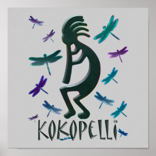 Kokopelli met Dragonflies Poster