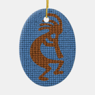 Kokopelli met Flute Mosaic Tiled Pattern Keramisch Ornament