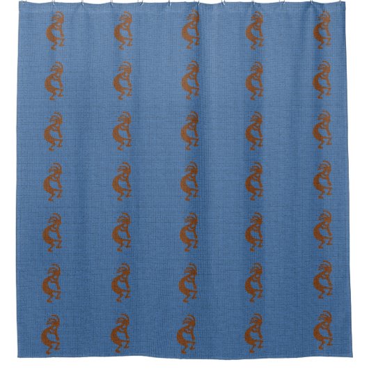Kokopelli met Flute Pattern Mosaic Blue Brown Douchegordijn (Voorkant)