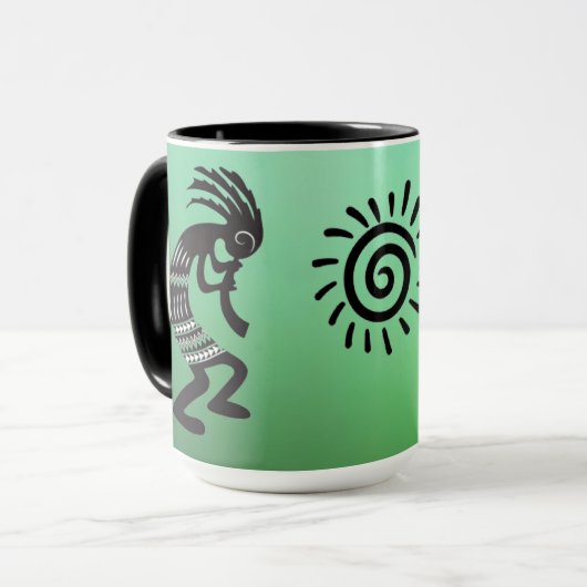 Kokopelli met het inheemse Amerikaanse zonnesymboo Mok (Voorkant links)