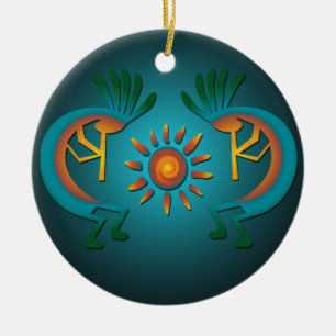 Kokopelli met kerstversiering keramisch ornament