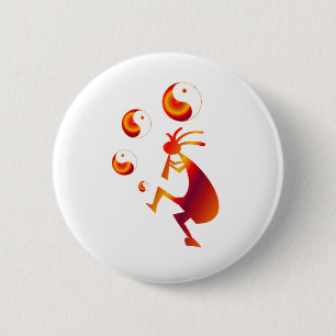 Kokopelli met Red Yin Yang Ronde Button 5,7 Cm