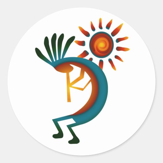 Kokopelli met Sun 3-inch Classic Round Sticker (Voorkant)