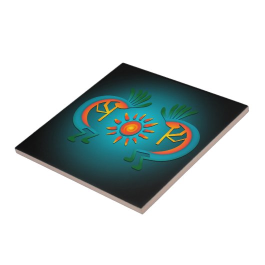 Kokopelli met Sun Blauwgroen Design Ceramic Tegel Tegeltje (Zijkant)