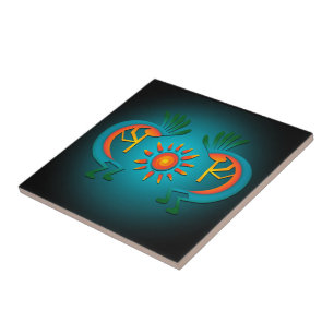 Kokopelli met Sun Ceramic Tile Tegeltje