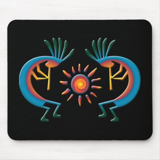 Kokopelli met Sun Southwest Black Mousepad Muismat (Voorkant)