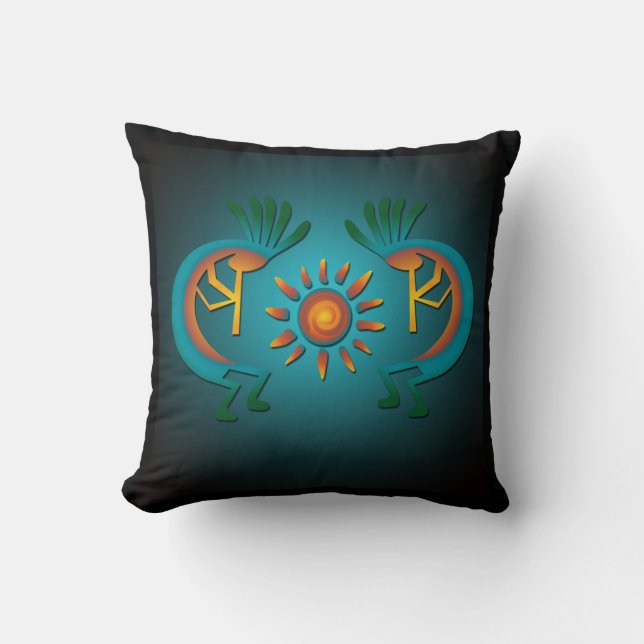 Kokopelli met Sun Sq Pillow Kussen (Voorkant)