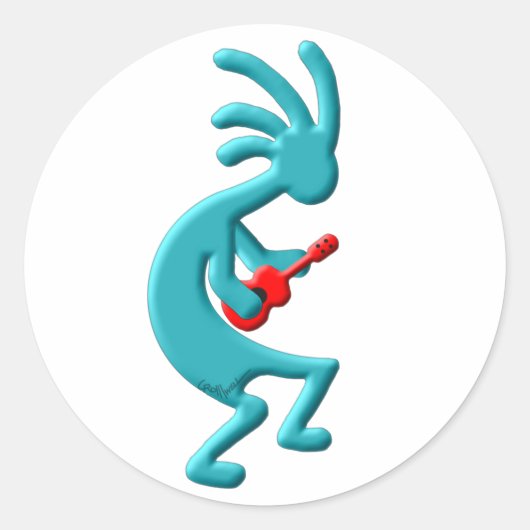 Kokopelli Native American Ukulele Ronde Sticker (Voorkant)