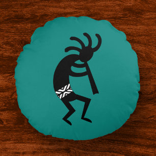 Kokopelli Southwest Blauwgroen Design Rond Kussen