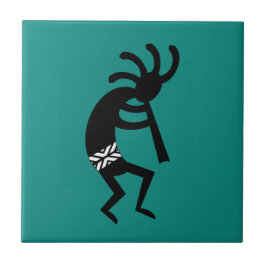 Kokopelli Southwest Blauwgroen en zwart Tegeltje