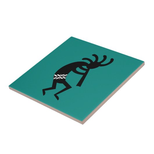 Kokopelli Southwest Blauwgroen en zwart Tegeltje (Zijkant)