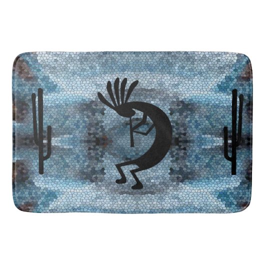 Kokopelli Southwest Desert Mosaic Blue Badmat (Voorkant)