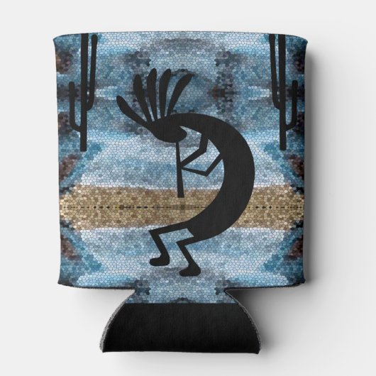 Kokopelli Southwest Desert Mosaic Blue Blikjeskoeler (Achterkant)