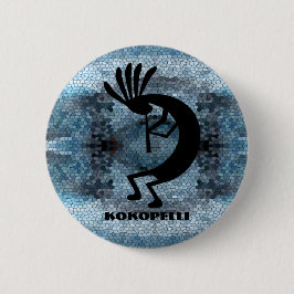 Kokopelli Southwest Desert Mosaic Blue Ronde Button 5,7 Cm