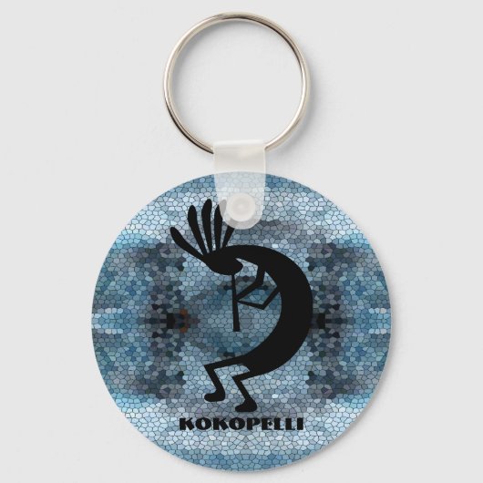Kokopelli Southwest Desert Mosaic Blue Sleutelhanger (Voorkant)