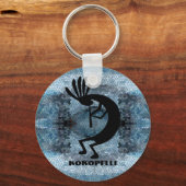 Kokopelli Southwest Desert Mosaic Blue Sleutelhanger (Voorkant)