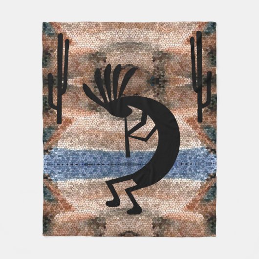 Kokopelli Southwest Desert Mosaic Medium Fleece Deken (Voorkant)