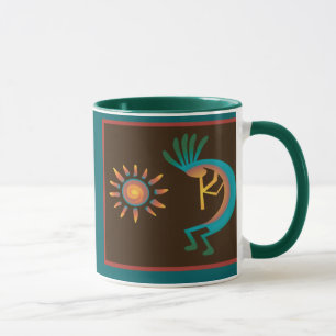 Kokopelli Southwest Turquoise Brown Coffee Mugs Mok