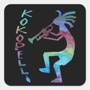 Kokopelli speelt trompet vierkante sticker