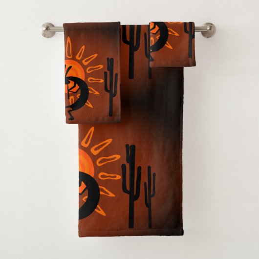 Kokopelli Sun Bronzed Sunset Bad Handdoek (Insitu)