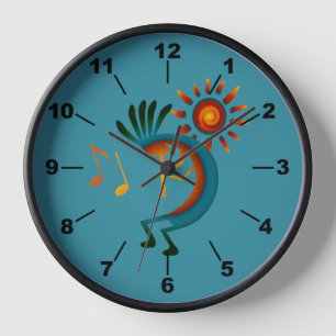 Kokopelli Sun Southwest Blauwgroen Clock