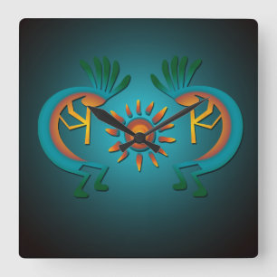 Kokopelli Sun Southwest Clock Vierkante Klok