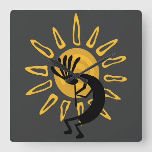 Kokopelli Sun Southwest Gold-klok Vierkante Klok