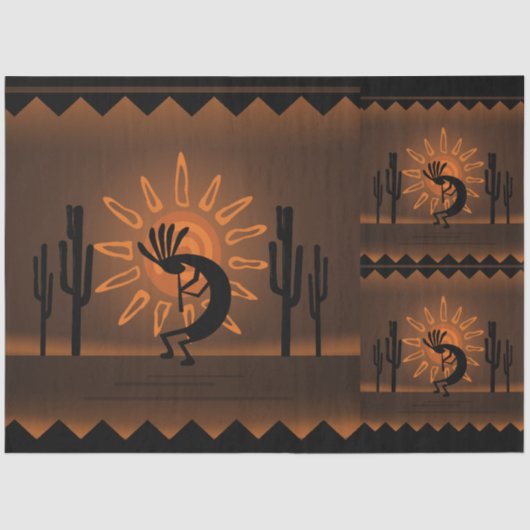 Kokopelli Sun Southwest Rustic Brown Decoupage Set Tissuepapier (Voorkant)