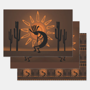 Kokopelli Sun Southwest Rustic Brown Inpakpapier Vel