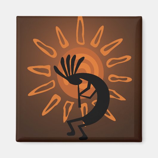 Kokopelli Sun Southwest Rustic Brown Magnet Magneet (Voorkant)