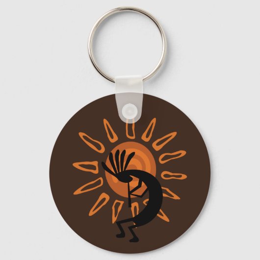 Kokopelli Sun Southwest Rustic Brown Sleutelhanger (Voorkant)