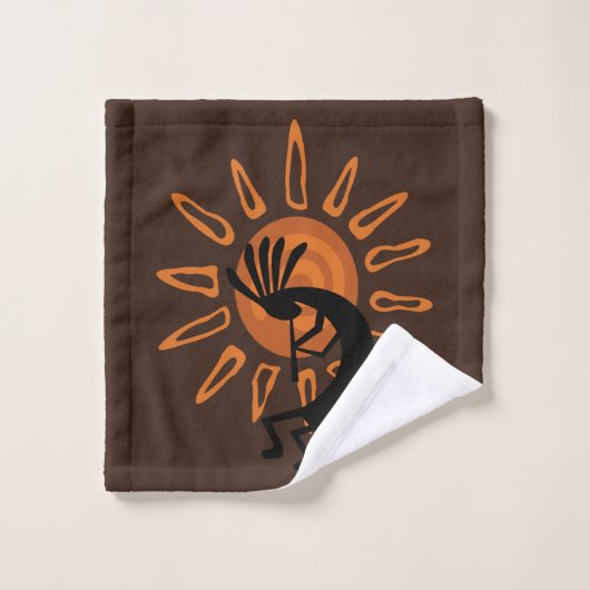 Kokopelli Sun Southwest Rustic Brown Towel Set Bad Handdoek (Wasdoekje)