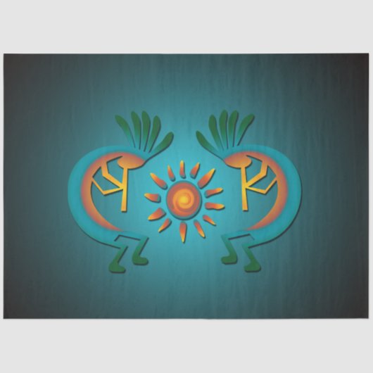 Kokopelli Sun Southwest Turquoise Decoupage 2 Tissuepapier (Voorkant)