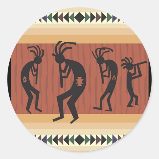 Kokopelli Tribal Design Ronde Sticker (Voorkant)