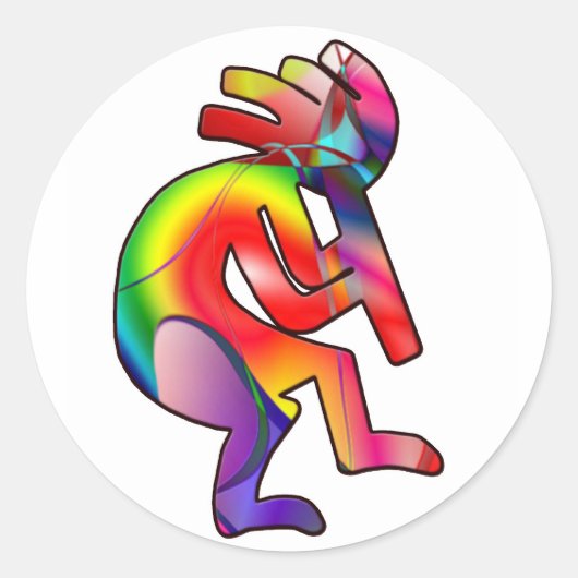 Kokopelli vruchtbaarheid God Silhouette Ronde Sticker (Voorkant)