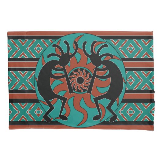 Kokopelli zuidwest ontwerp turquoise kussensloop (Voorkant)