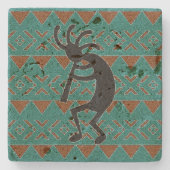Kokopelli zuidwest turquoise rustieke travertijn stenen onderzetter (Voorkant)