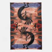 Kokopelli zuidwestelijke woestijn zonsondergang 2  theedoek (Verticaal)