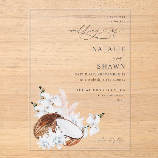 Kokoskoraal en without acryl uitnodigingen (Voorkant)