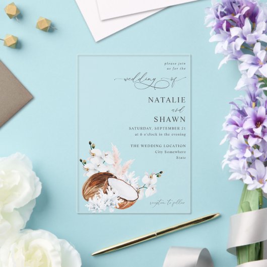 Kokoskoraal en without acryl uitnodigingen (Insitu (Huwelijk))