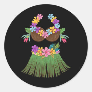 Kokosnoot BH Lei Bloemen GR Rok Hula Party Hallow Ronde Sticker