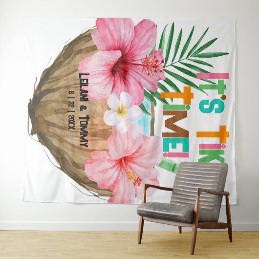 Kokosnoot Cocktail Tropische Tiki Koppel Bruisfees Wandkleed (In Situ (horizontaal))