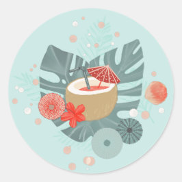Kokosnoot Drink en strand groen Ronde Sticker