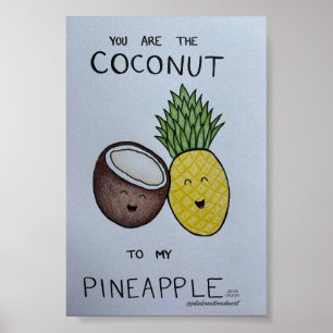 Kokosnoot en Ananas Cute Koppel Kunstprint Poster