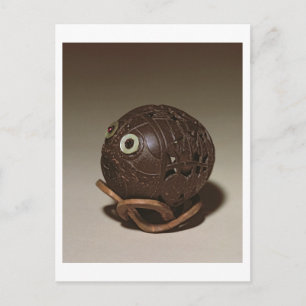 Kokosnoot in een gezicht gesculpeerd, c.1895 briefkaart